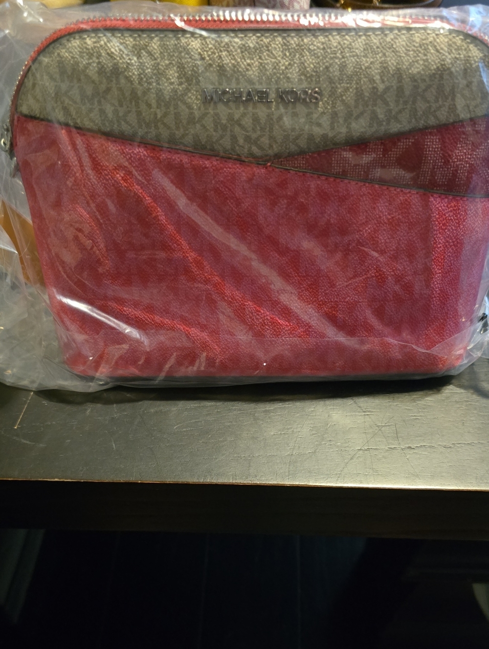 NWT Dark Rasperry Multi MK Logo Jet Travel Dome Crossbody Bag